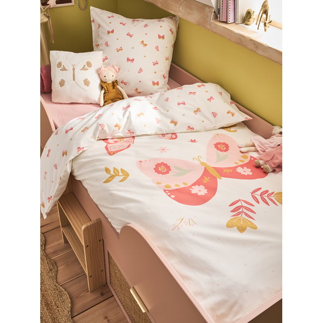 Parure housse de couette et taie d'oreiller ENVOLEE rose imprimé <span itemprop=