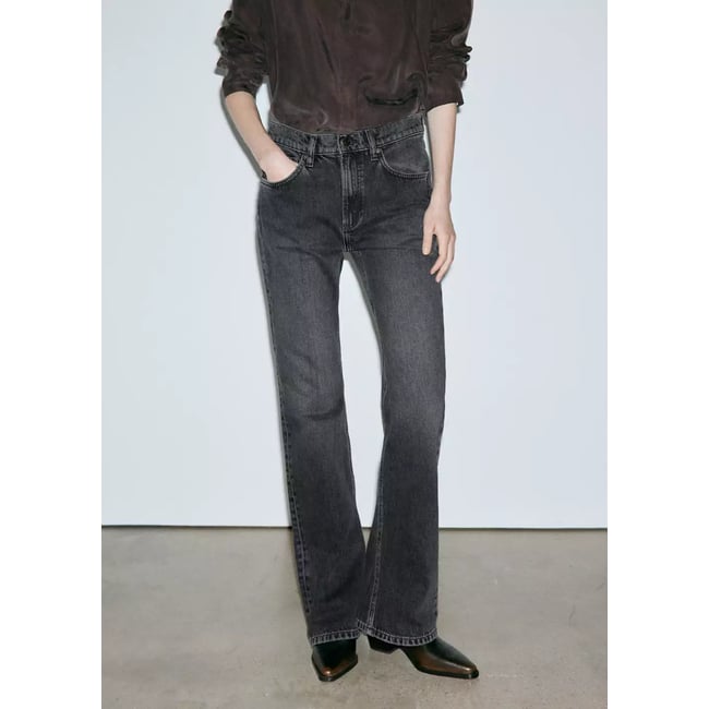 Jean flare regular waist black denim <span itemprop=