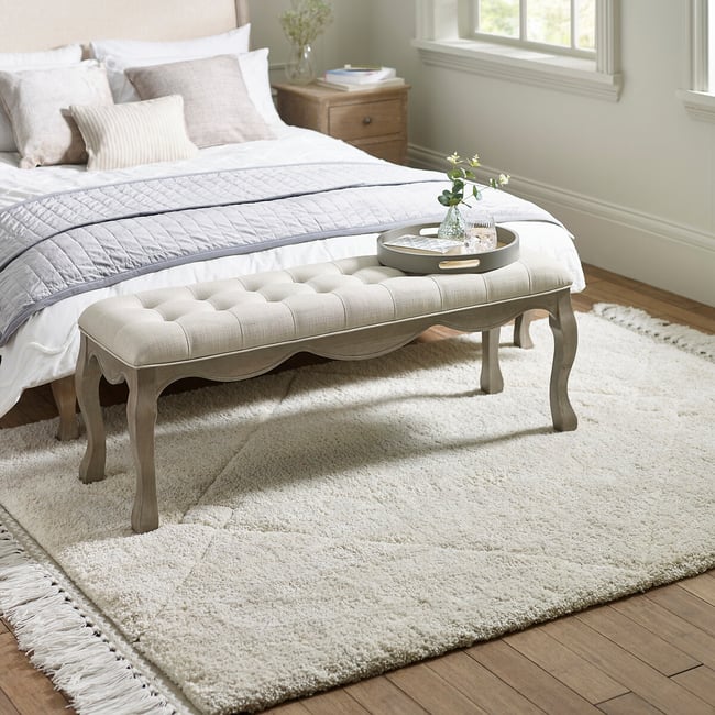 Cassia French Legs Oak & Linen Bench, light oak wood, SO'HOME