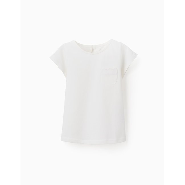 T-shirt avec Poche Ondulée blanc <span itemprop=