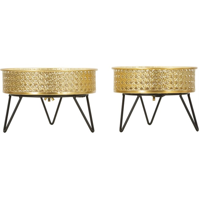 Set de 2 cache-pots en fer ajouré GLAM Couleur noir et doré <span itemprop=