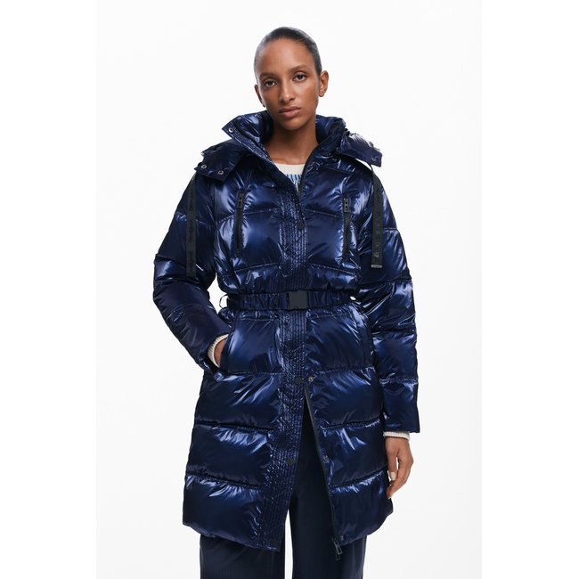 Desigual - Manteau long matelassé irisé bleu <span itemprop=