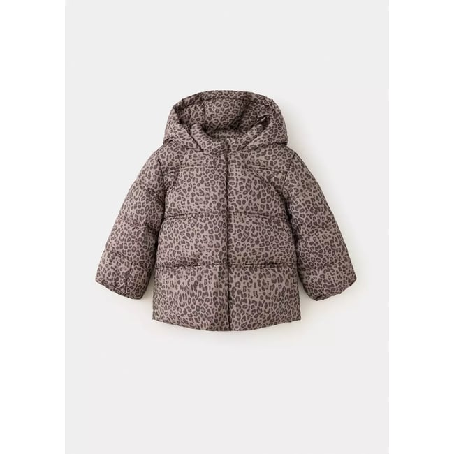 Anorak matelassé léopard marron <span itemprop=