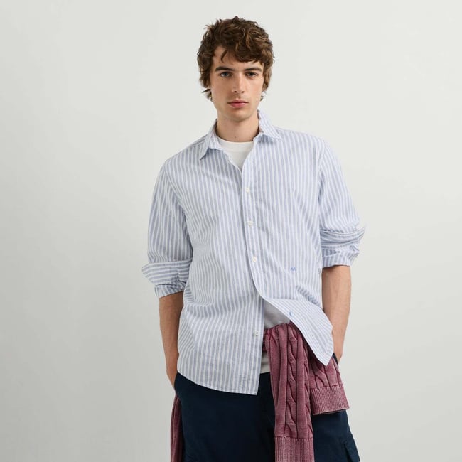 Chemise Coupe Regular À Rayures En Popeline bleu azur <span itemprop=