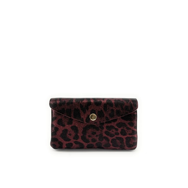 Pochette porte-monnaie en cuir irisé italien COMPO JUNGLE léopard bordeaux irisé <span itemprop=