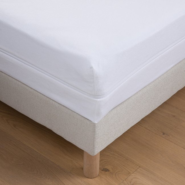 Cubrecolchón, funda impermeable antiácaros blanco claro <span itemprop=
