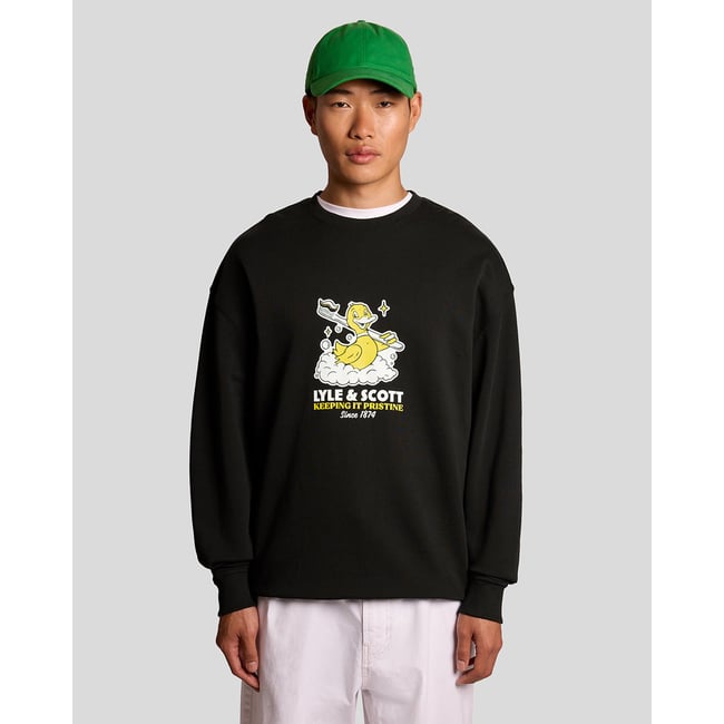 Sweat-shirt imprimé poitrine graphique noir jais <span itemprop=