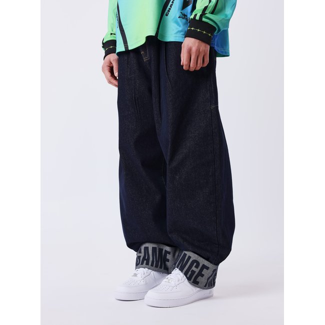 Jean à revers imprimés bleu denim brut <span itemprop=