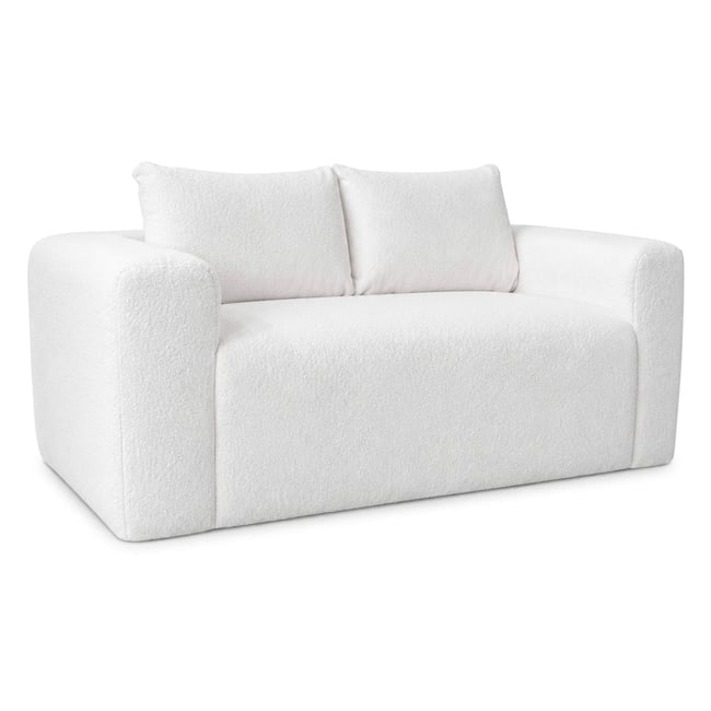 Canapé 2 places en tissu bouclette avec coussins, CLAY Couleur ecru <span itemprop=