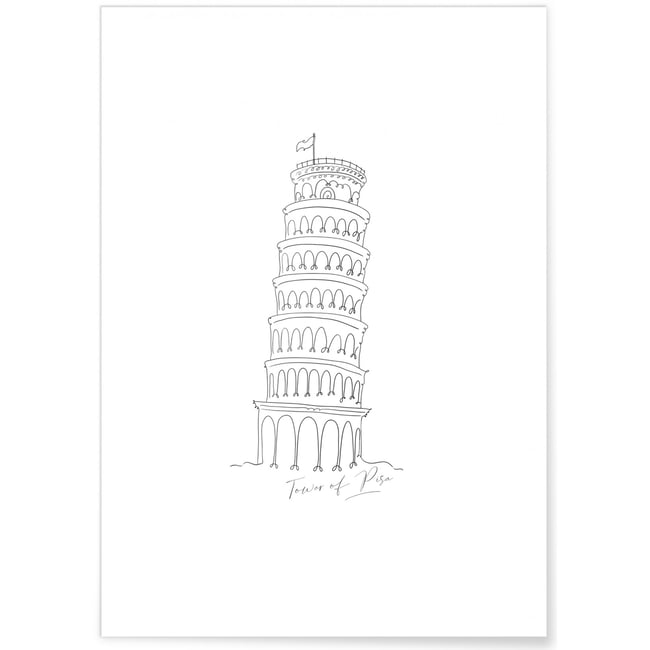 Affiche Line Art Tour de Pise Couleur blanc <span itemprop=