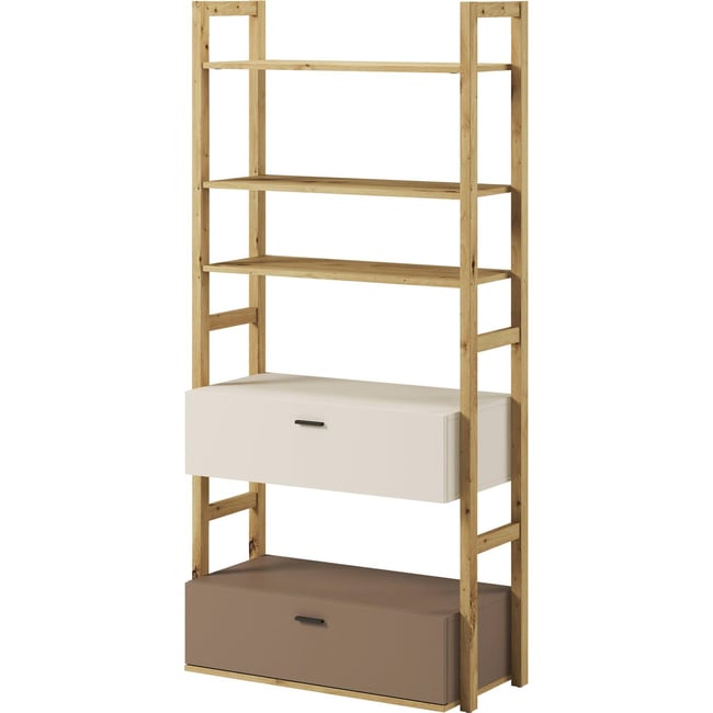 Bibliothèque enfant avec tiroirs collection LENNY Couleur chêne artisan, beige et truffe <span itemprop=