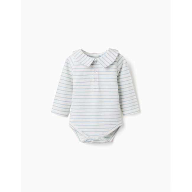 Body polo à manches longues et rayures beige clair <span itemprop=