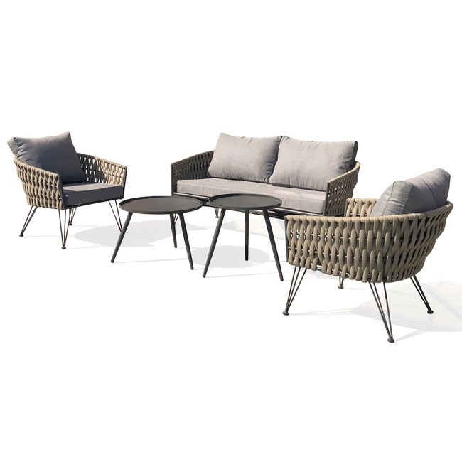 Salon de jardin en corde tissée CAPRI taupe <span itemprop=