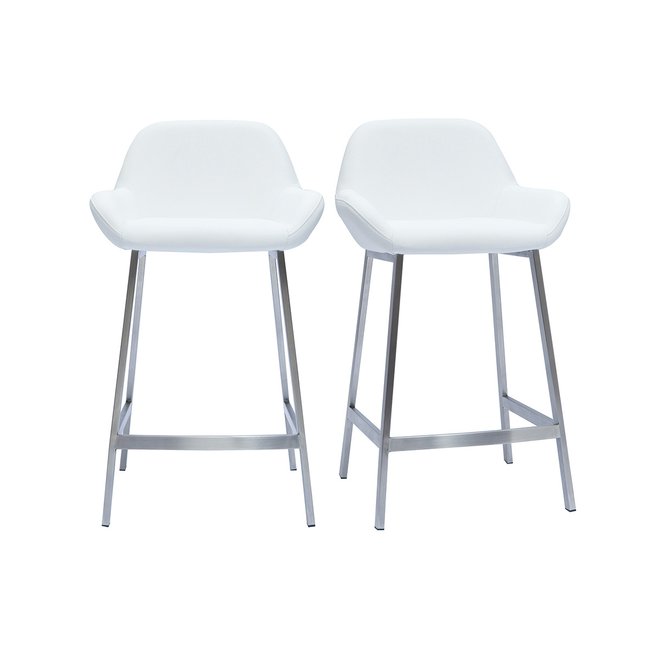 Tabourets de bar design blancs et pieds métal (lot de 2) RINGER Couleur blanc <span itemprop=