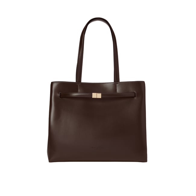 Shopper en cuir de vache noble marron foncé <span itemprop=