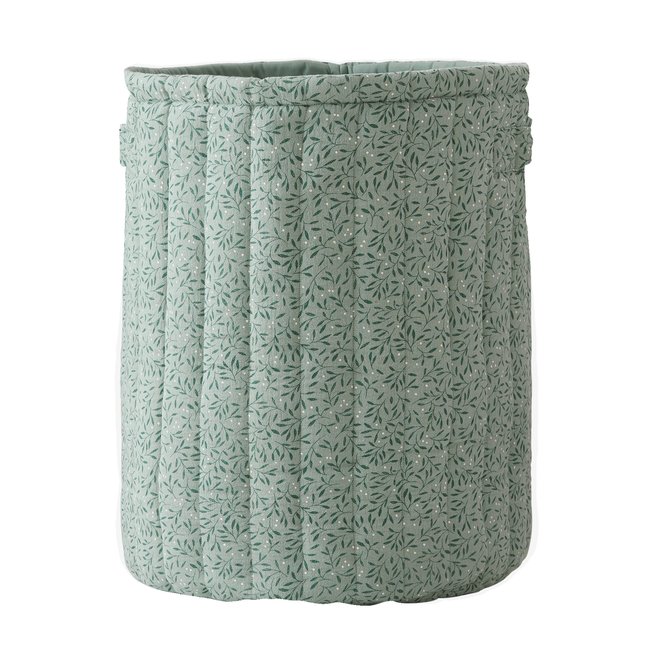 Panier de rangement XL en gaze de coton BROCELIANDE Couleur vert imprimé <span itemprop=