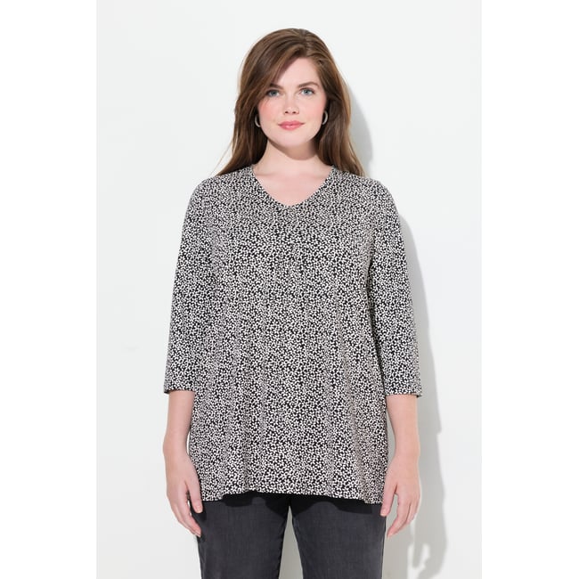 T-shirt à fleurs, col en V et manches 3/4 - ULLA POPKEN