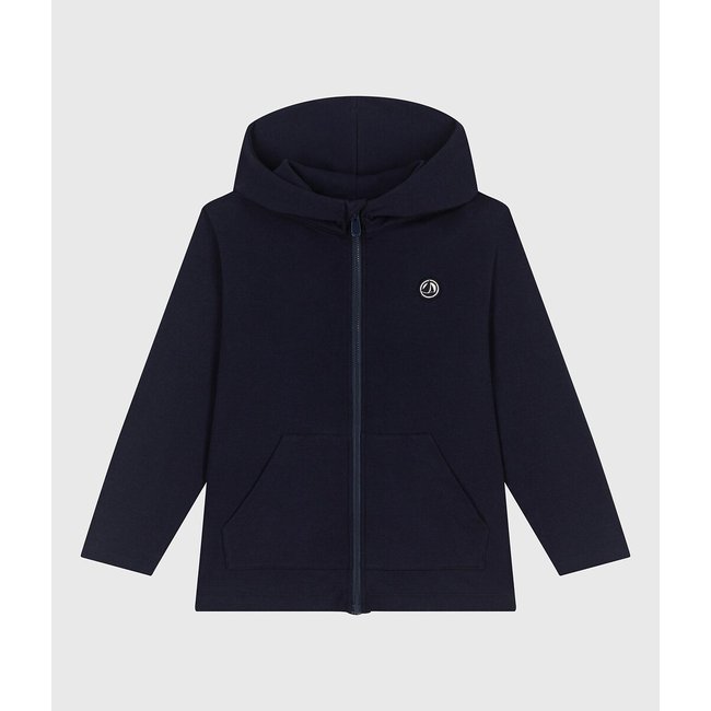 Sweat zippé à capuche en molleton bleu marine <span itemprop=