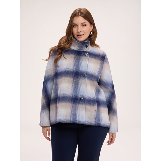 Manteau court à motif à carreaux bleu <span itemprop=