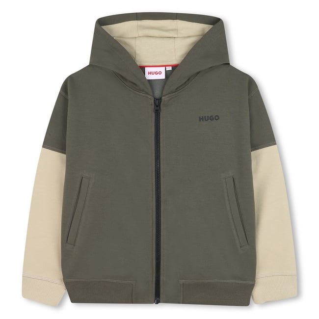 Cardigan à capuche beige kaki <span itemprop=