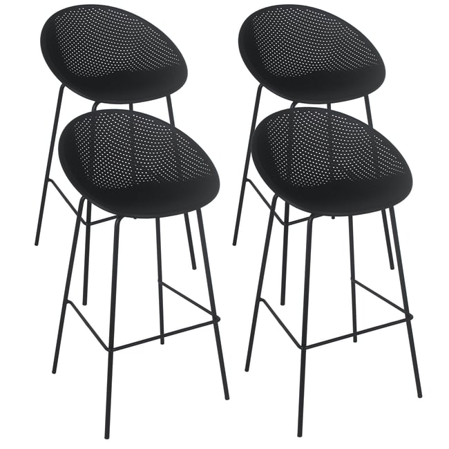 Lot de 4 chaises hautes de terrasse en plastique et acier, BUDA - OVIALA