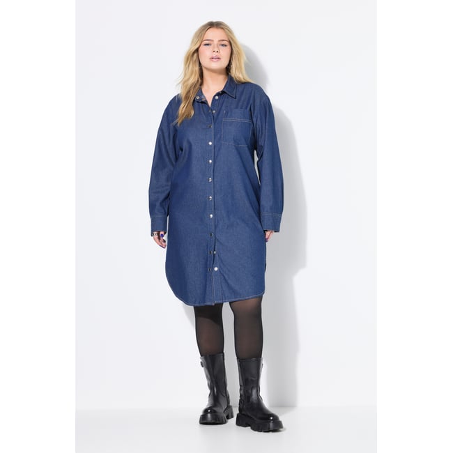 Robe chemisier oversize bleu jean <span itemprop=