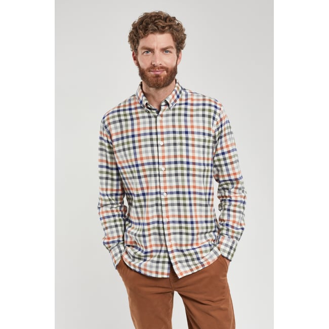 Chemise à carreaux en coton flanelle vichy oliva/tandoori h23 <span itemprop=