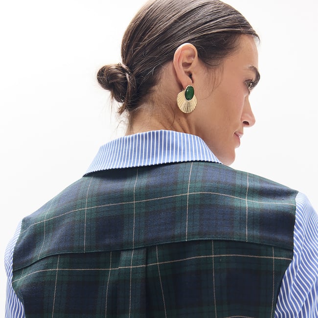 Chemise mixte à rayures tartan bleu <span itemprop=