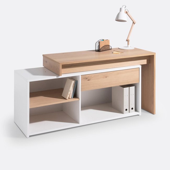 Bureau d'angle modulable, MADDO Couleur chêne/blanc <span itemprop=