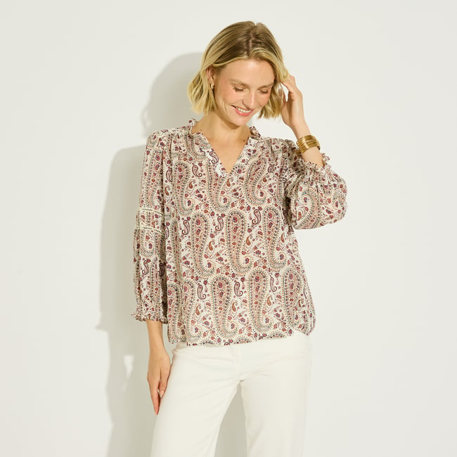 Blouse imprimé bohème col V - GRAIN DE MALICE