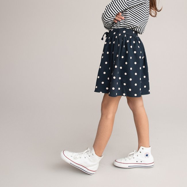 Polka dot cotton skirt with elasticated waist midnight blue La Redoute Collections La Redoute