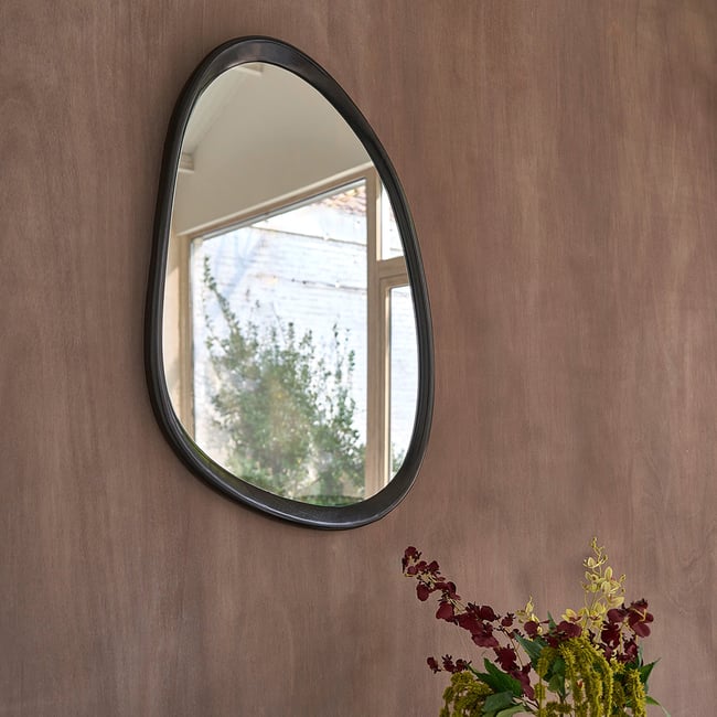 Miroir organique en bois massif 90x60 cm  THELMA Couleur noir <span itemprop=