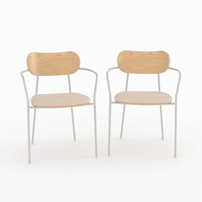 Lot de 2 chaises en tissu et placage en bois - MARINE Couleur beige <span itemprop=