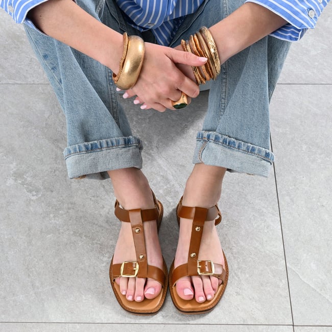 Sandale Plate en cuir NARBONA cognac <span itemprop=