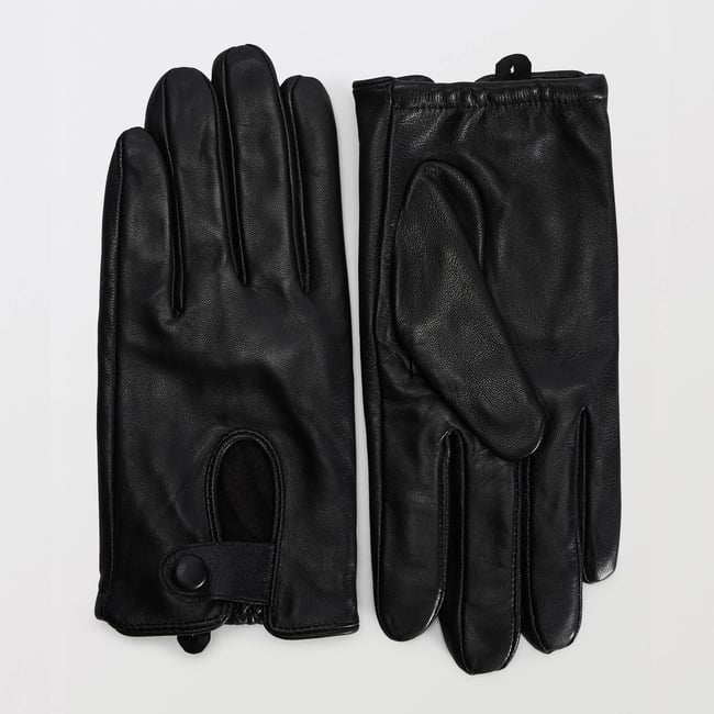 Gants en cuir noir <span itemprop=