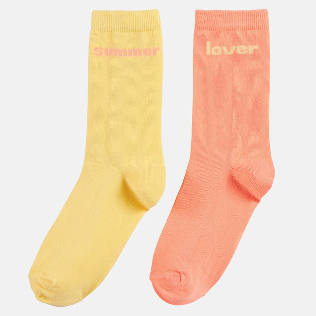 Lot de 2 paires de mi-chaussettes  jaune + corail <span itemprop=