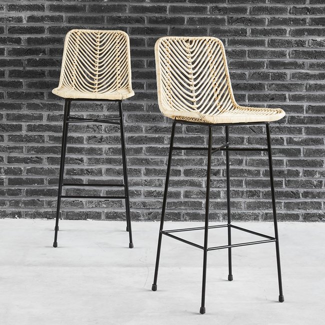 Lot de 2 tabourets de bar en rotin et métal  BOHEMA Couleur naturel <span itemprop=