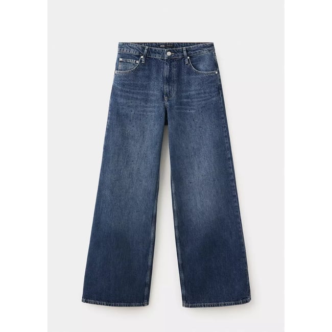 Jean large à strass bleu foncé <span itemprop=