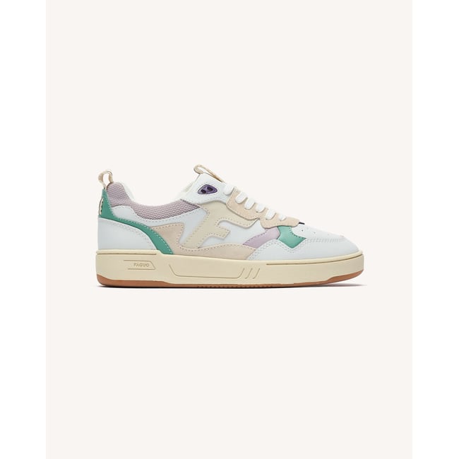 Baskets basses cuir suede DAHLIA blanc et brun rosé <span itemprop=