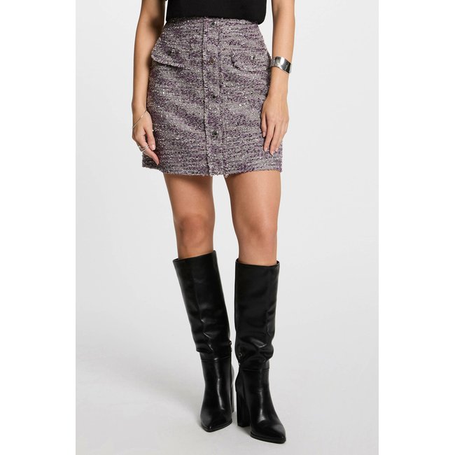 Jupe courte tweed multicolore <span itemprop=