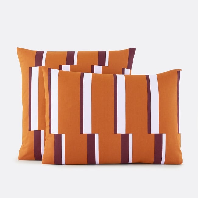 Taie d'oreiller en coton, imprimé géométrique, STUBBE caramel/lilas/prune <span itemprop=