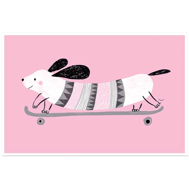 Affiche enfant chien rose - HEXOA