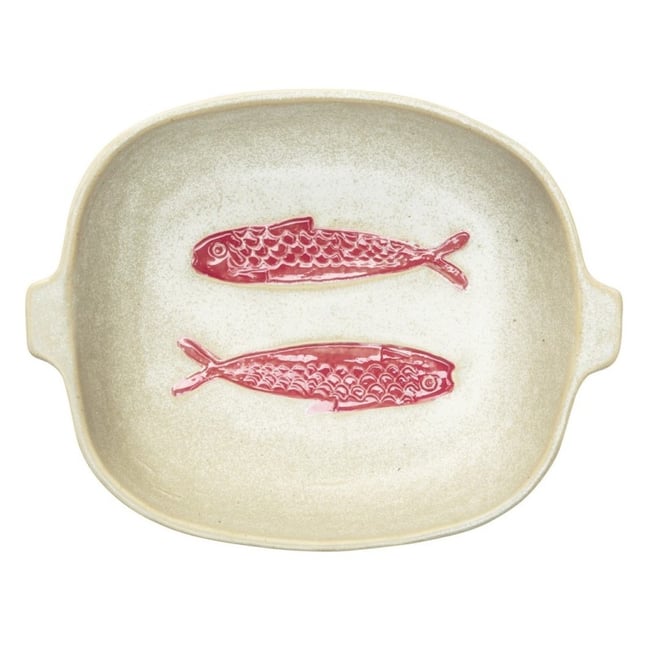 Plat au four motif poissons grès Couleur rouge <span itemprop=
