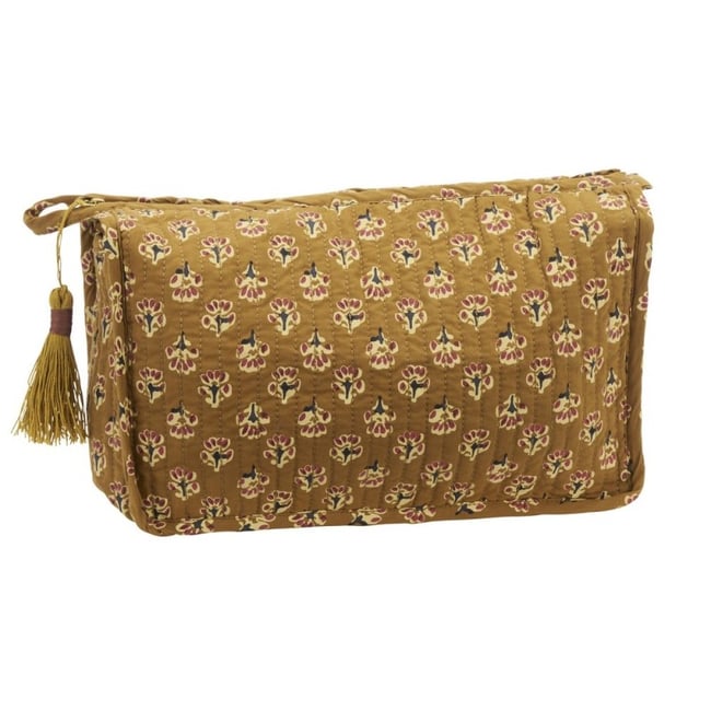 Trousse de toilette coton imprimé fleurs caramel <span itemprop=