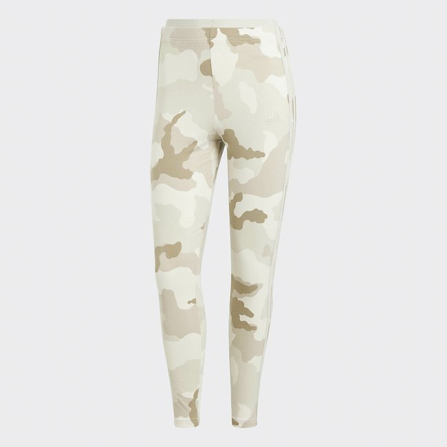 Essentials 3 stripes cropped leggings in camo print cotton beige Adidas Sportswear La Redoute