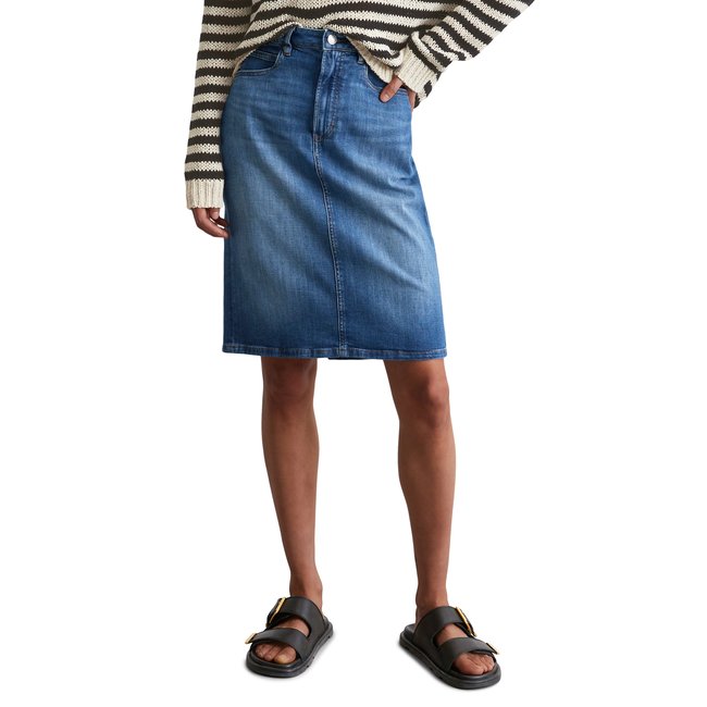 Jupe en jean regular en coton organique stretch bleu moyen <span itemprop=
