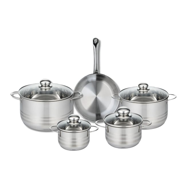 Batterie 1 poêle 24cm + 4 faitouts 14/16/20/24cm PROFI BRILLANT gris <span itemprop=