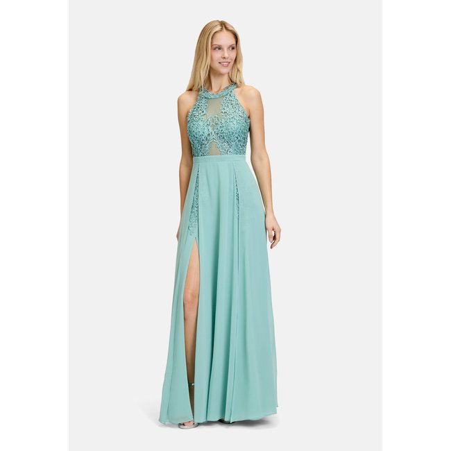 Robe de soirée à motif placé bright jade <span itemprop=