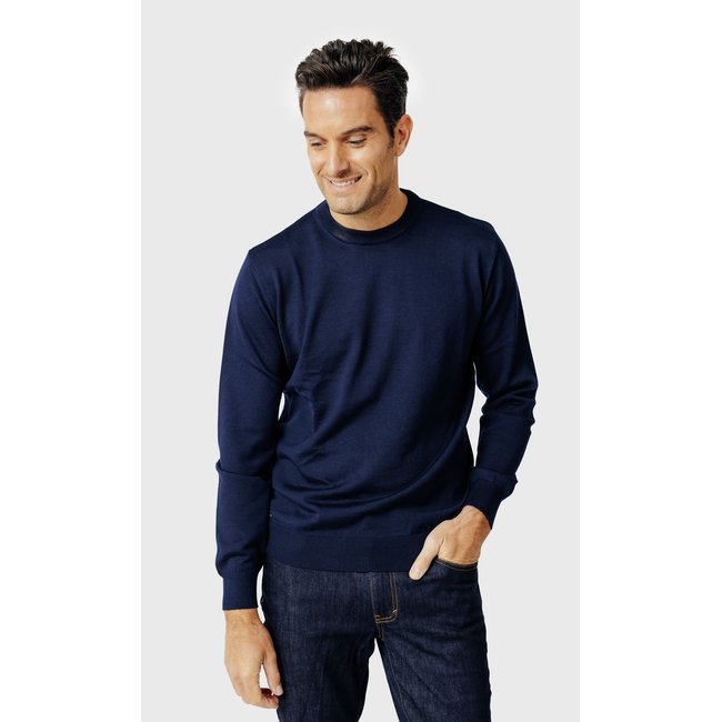Pull col rond en laine mérinos   foncé - ACROSS