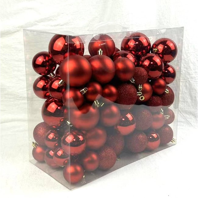 Kit de 100 boules de Noël en plastique assorties or Couleur rouge <span itemprop=